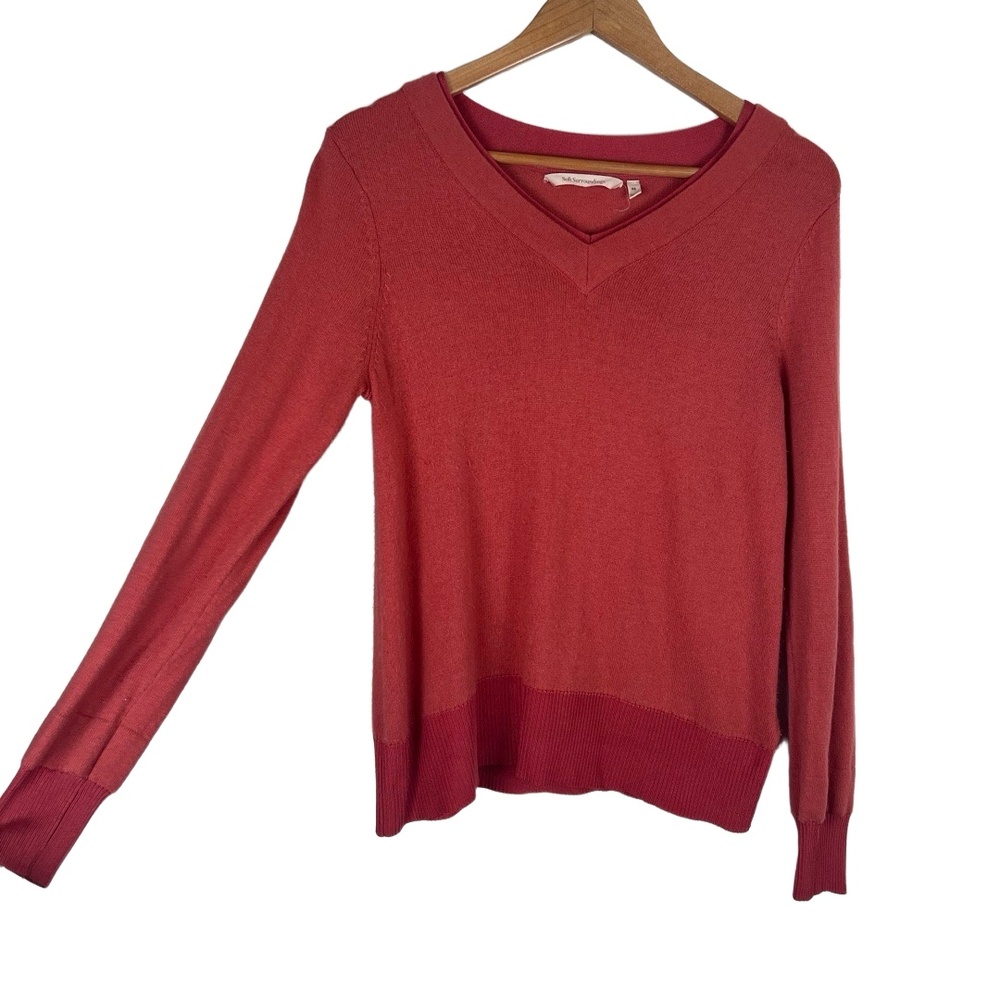 Soft Surroundings Womens Vneck Sweater Size XS Coral Wool Alpaca Blend Cozy Warm